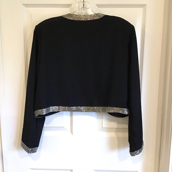 Vintage black long sleeve shrug with silver trim, size XS - Picture 4 of 8